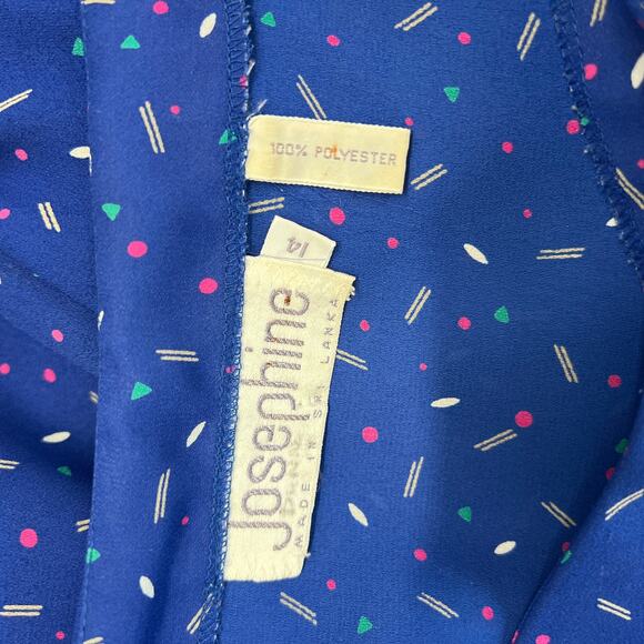Vintage Josephine Blouse 3/4 Sleeve Blue Dot Size 14 Shoulder Button Detail - Picture 5 of 5